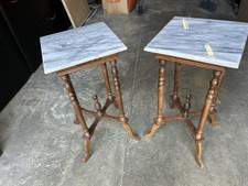 Pair of Antique Marble Top Wood Accent Tables...