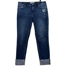 KanCan Cuffed Ankle Jeans Size 13/30 Blue Distressed Raw Hem Stretch