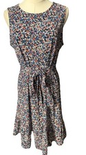Michael Kors Floral Print Mini Dress High Neck Tie Waist A-line L Sleeveless