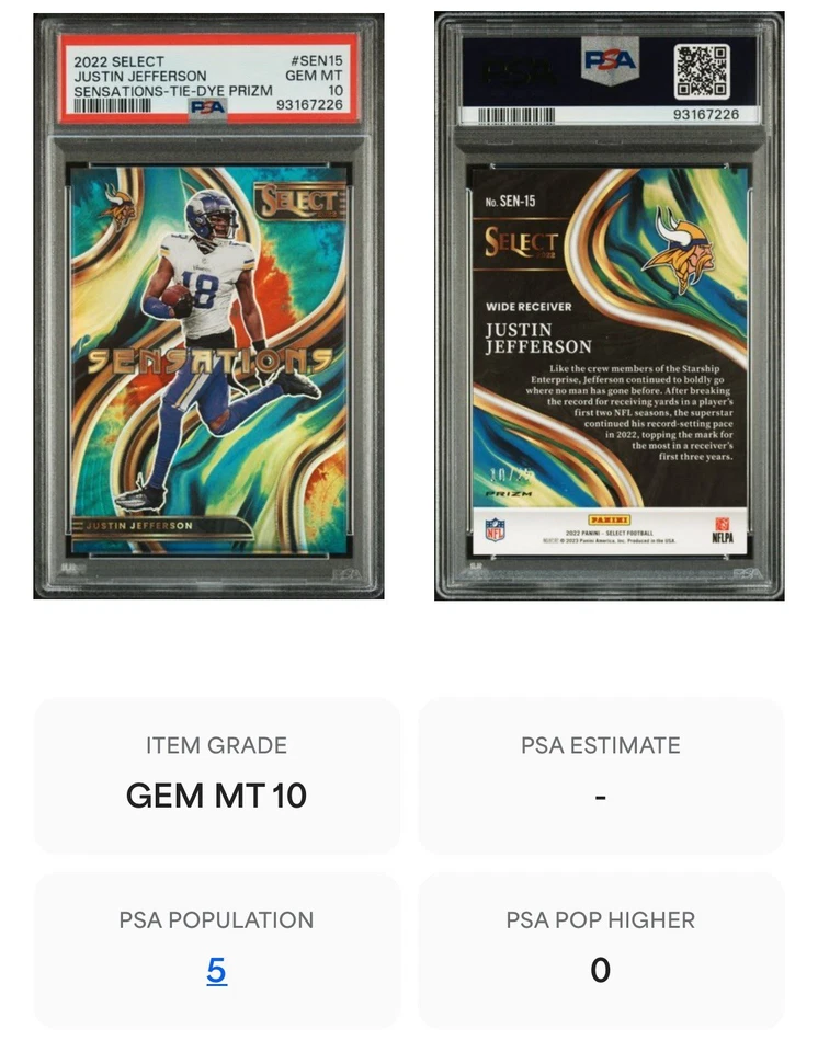2022 Select Justin Jefferson Tie Dye 10/25 Sensations SEN-15 PSA 10 🔥🔥 - Image 4 of 4