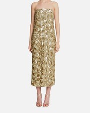 Halston Women's Gold Sigrid Strapless Sequin Midi Dress Size 4