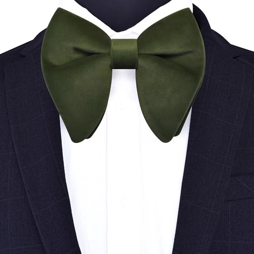 Branduce Velvet Bow Ties for Men Oversize Pre-tie Bowtie Tuxedo Olive Green - 第 2/4 張圖片