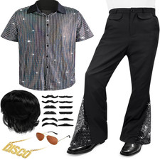 Mepase 6 Pcs Mens 70S Disco Outfit Costume Year Eve Halloween Couples Costume