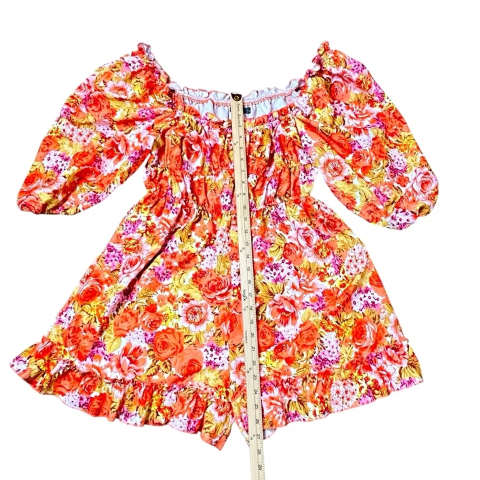 Boohoo Mameluco Mujer Talla 10 Naranja Amarillo Volantes Romántico Acanalado Floral Caprichoso Foto 4 de 4