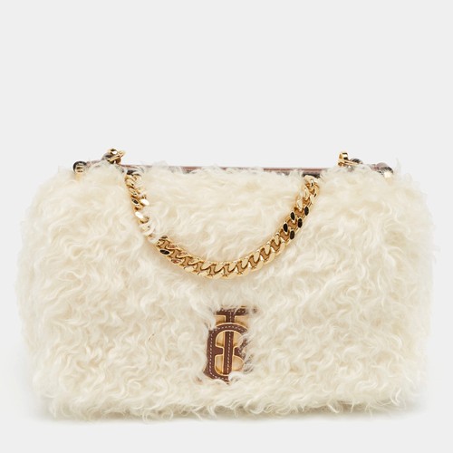 Burberry Limited Edition 037100 The Lola Off White Shearling Fur Top Handle Bag