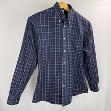 Brooks Brothers Button-Down Shirt Men Large Regent Fit Plaid Navy 100 Cotton LS