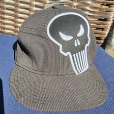 MARVEL THE PUNISHER LONG SKULL LOGO BASEBALL HAT CAP BLACK Fitted NEW One Size
