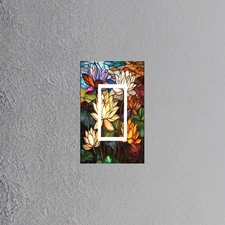 Stained glass Lotus design Light Switch Plate outlet covers rocker toggle