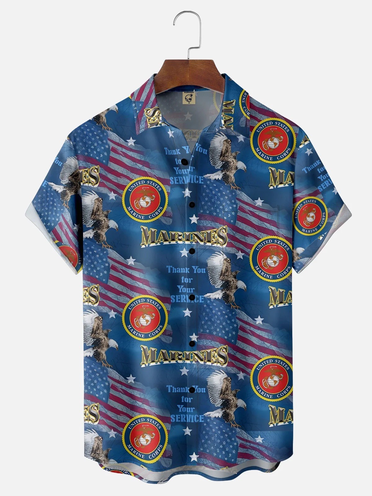 USMC Marine Corps Chest Pocket Hawaiian Shirt