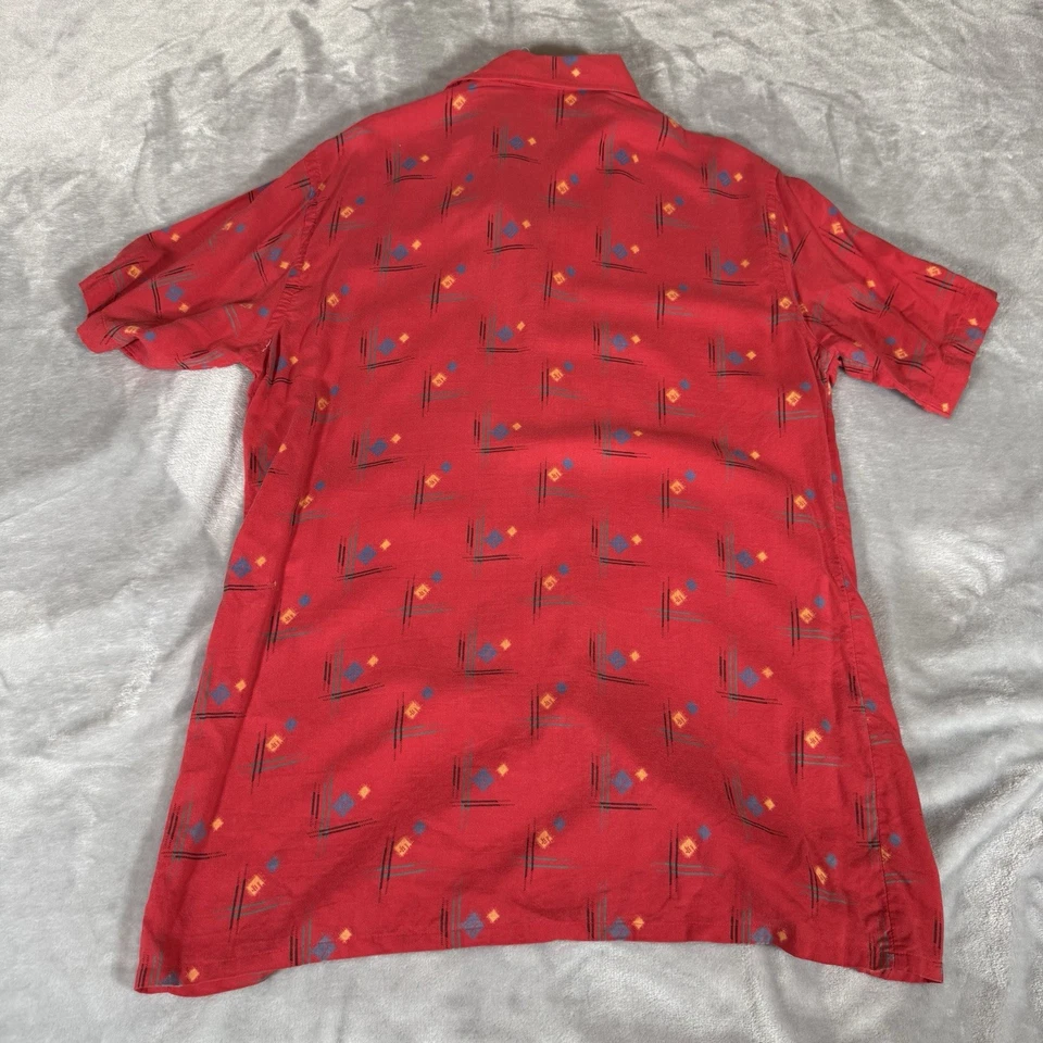 Camisa de Campamento De Colección Islander Cuello Lazo Para Hombres M Calce Ajustado Rayón Desteñido Rojo Años 70 Foto 4 de 4