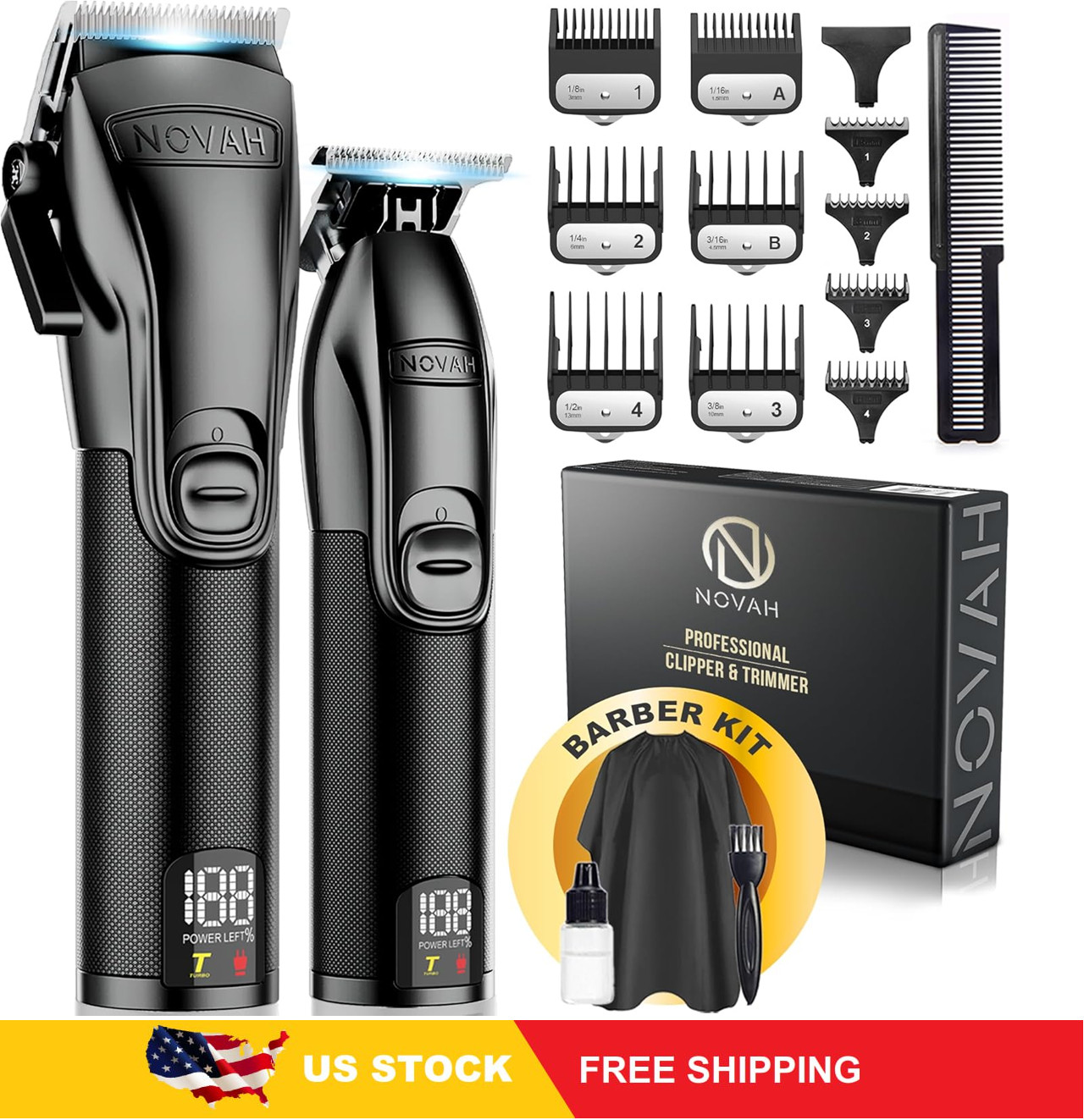 Novah Professional Hair Clippers, Professional Barber Clippers and Trimmer Set