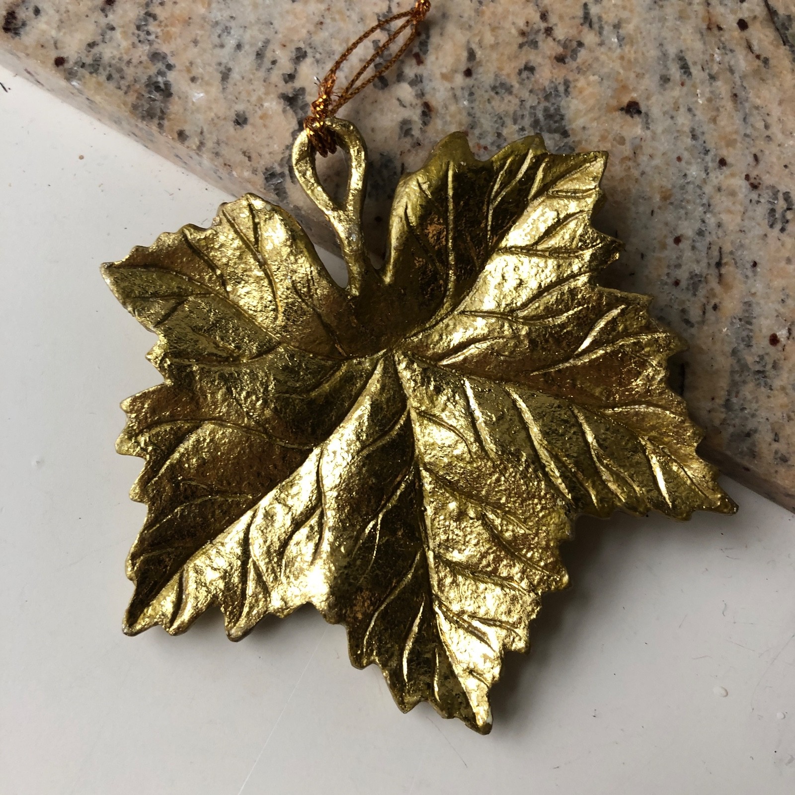 Vintage Gold Tone Gilt Wood Maple Leaf Christmas Ornament Pendant