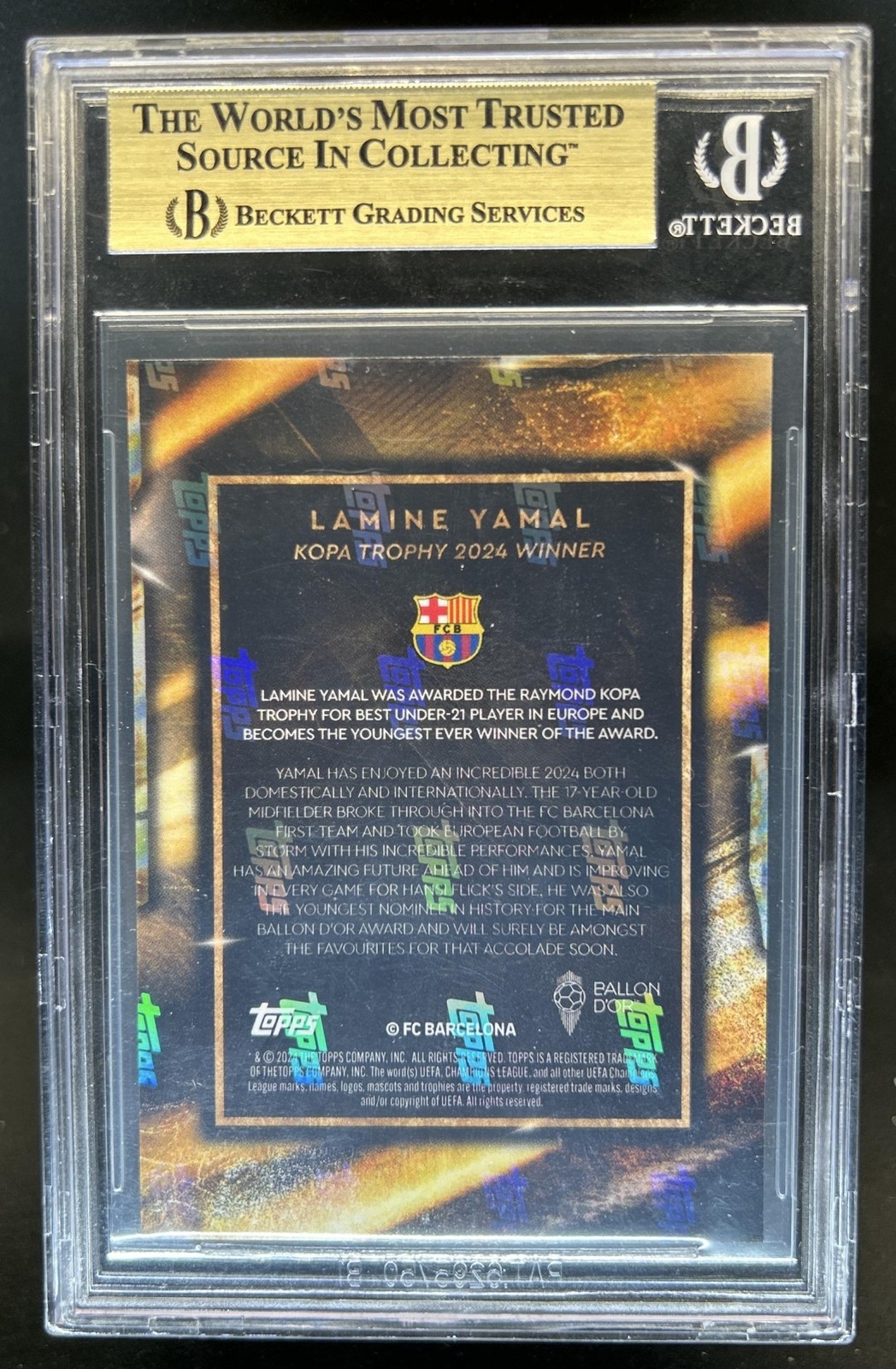 2024 Topps Now Ballon d'Or Lamine Yamal Kopa Trophy Winner BGS 9.5 #/37102 view 2