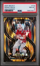 2024 Panini Select Premier Level Drake Maye #113 Gold Shock Prizm /10 (RC) PSA 8