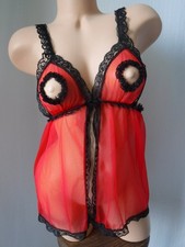VTG 70s FREDERICKS of HOLLYWOOD Red Chiffon Lingerie Top Nipple Cut Outs S RARE