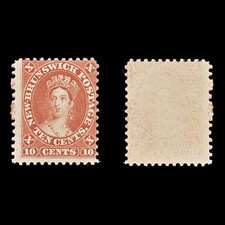 8397: New Brunswick SG17 10c Vermilion 1860 Sc#9 Mi7 Mint MVLH C£65