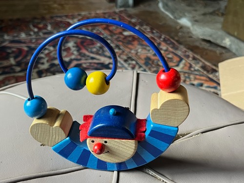 Haba Vintage Wooden Rocker Toy-Four Beads-Bought In Europe-6"x6"x1"