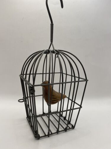 Wooden Bird in Wire Cage Small - Picture 1 of 6