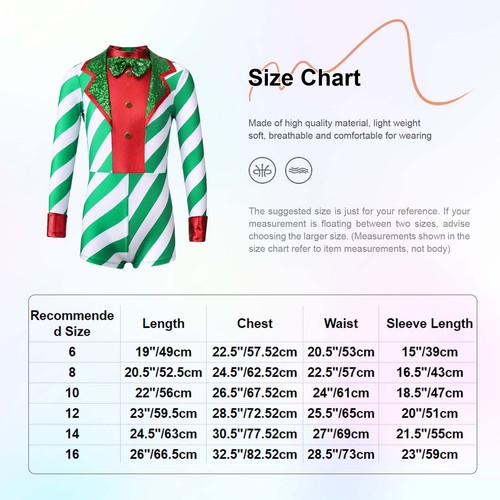 Girls Christmas Stripes Dance Leotard Jumpsuit One Piece Gymnastics Bodysuit - Afbeelding 17 van 28