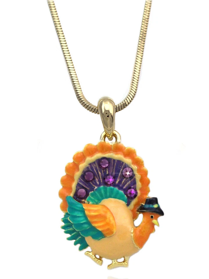 Pavo Peregrino Sombrero Colgante Collar Otoño Acción de Gracias Joyería Foto 2 de 3