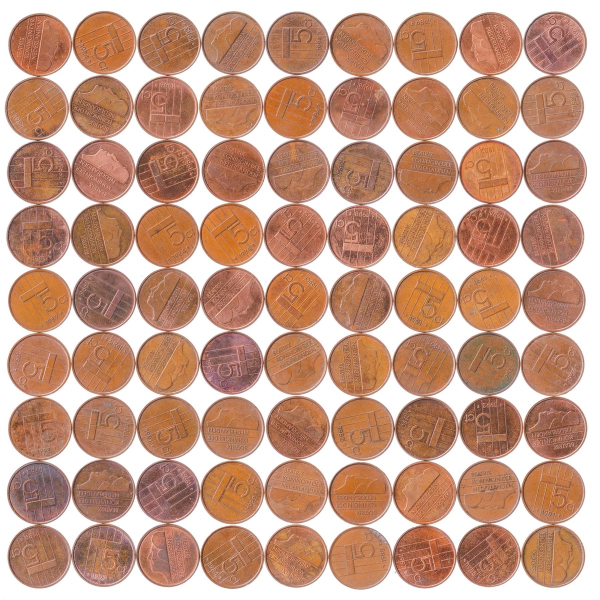 Netherlands 5 Cents | 100 Coins | Queen Beatrix | Bronze | KM202