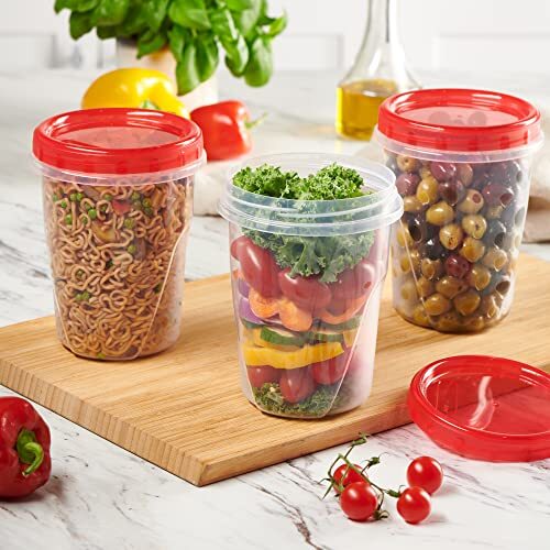 6 Pack 32oz Clear Reusable Food Storage Containers with Screw On Lid ...