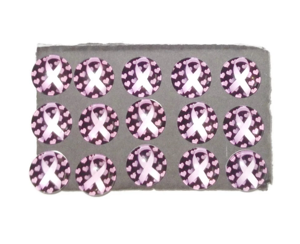 CANCER Pink RIBBON AWARENESS Thumb Tacks - 15 Handmade GLASS Decorative Breast - Image 3 of 4
