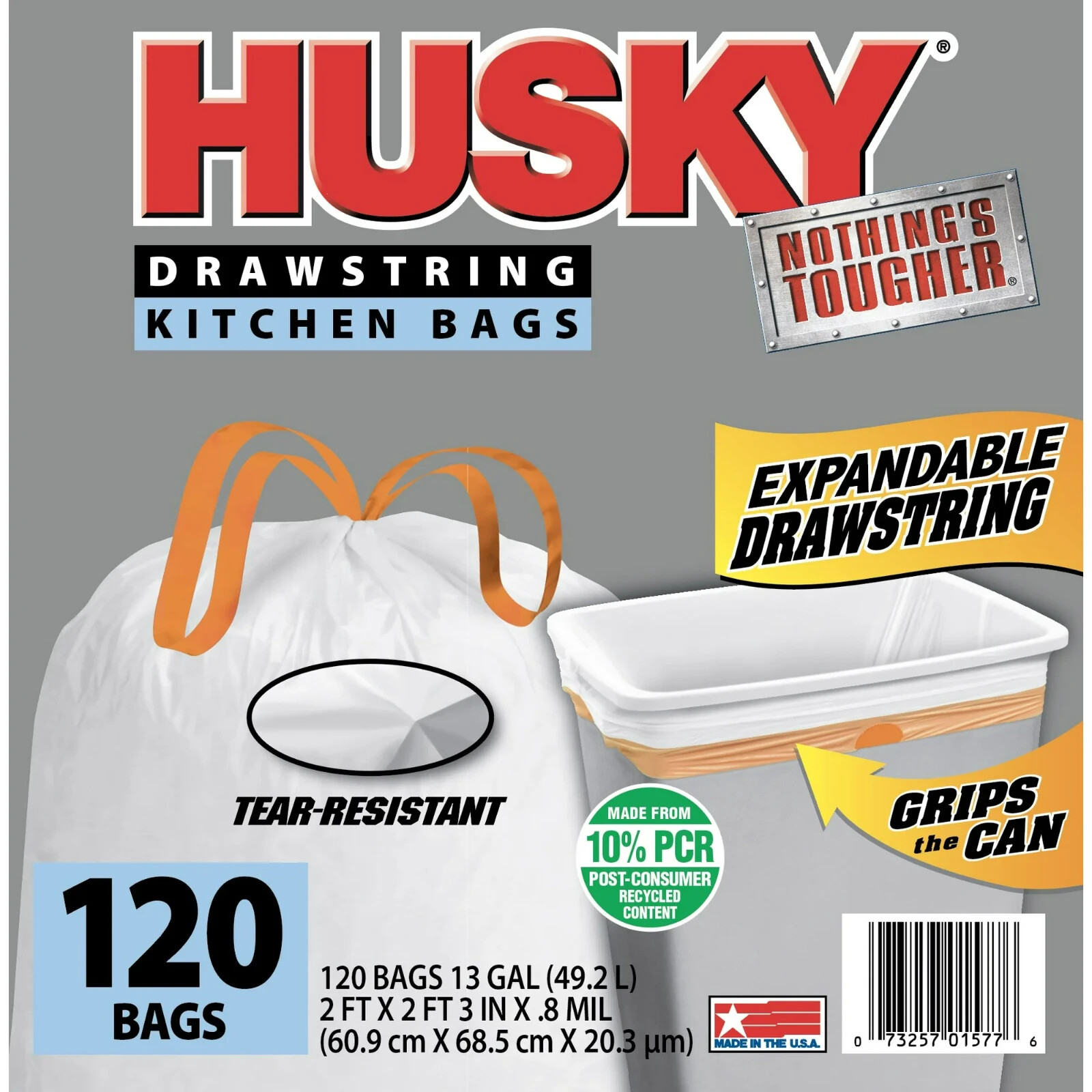 Husky Tall Kitchen White Trash Bags, 13 Gallon 120 Bags (Expandable Drawstring)