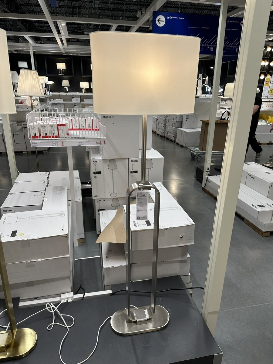 Ikea UPPVIND Floor Lamp Modern, Nickel Plated/White 59