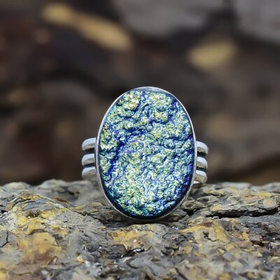 Titanium Druzy Edelstein Handgemacht Silber Schmuckring Größe 7.5 RSLS128