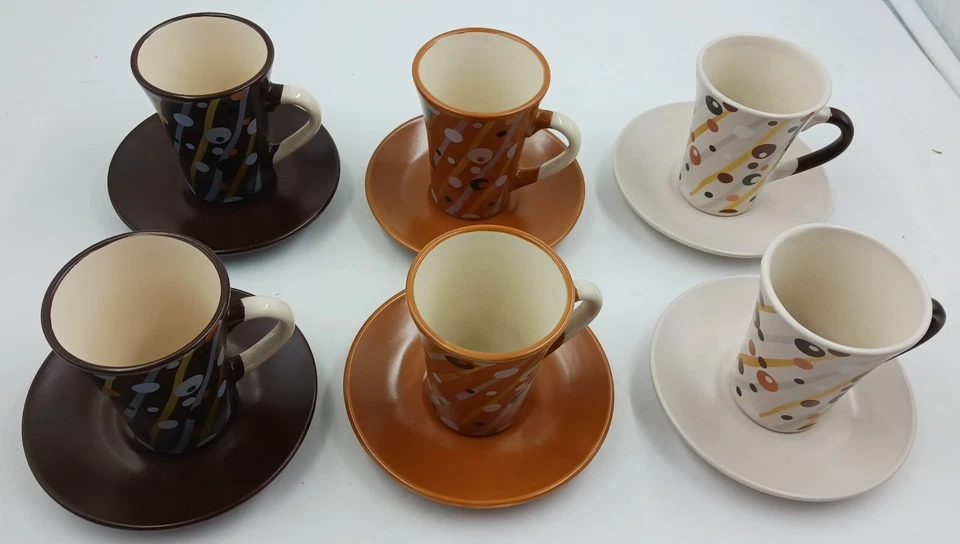 Set of 6 Krystallo TOVLEV Espresso Cups and Saucers ~ 2 White, 2Mocha, 2Brown - Image 3 of 4
