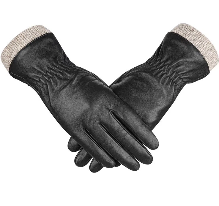 Genuine Sheepskin Leather Gloves For Women, Winter Warm Touchscreen Texting 7.5