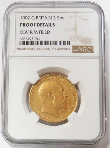 1902 GOLD MATTE PROOF GREAT BRITAIN 2 POUND DOUBLE SOVEREIGN NGC PROOF DETAILS* 