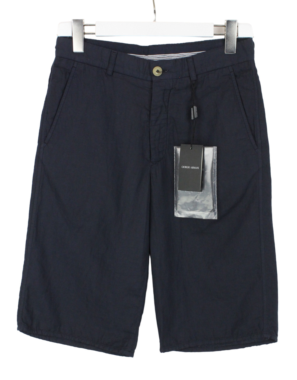 Giorgio Armani Pantalones Cortos Mujer (It) 44 Chino Lino Mezcla Cremallera Navy