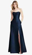 Alfred Sung Midnight Blue Strapless Satin A-Line Gown Size 10 281 D842