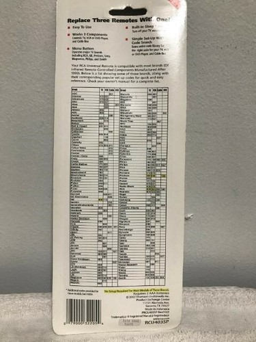 RCA 3-DEVICE UNIVERSAL REMOTE CONTROL RCU403SP - Picture 2 of 2
