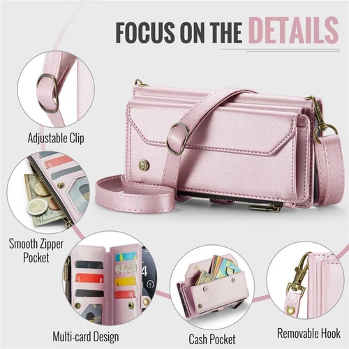 For iPhone 16 15 14 13 12 Pro Max Plus Case Wallet Leather ZIP Bag Strap Cover - Picture 53 of 84