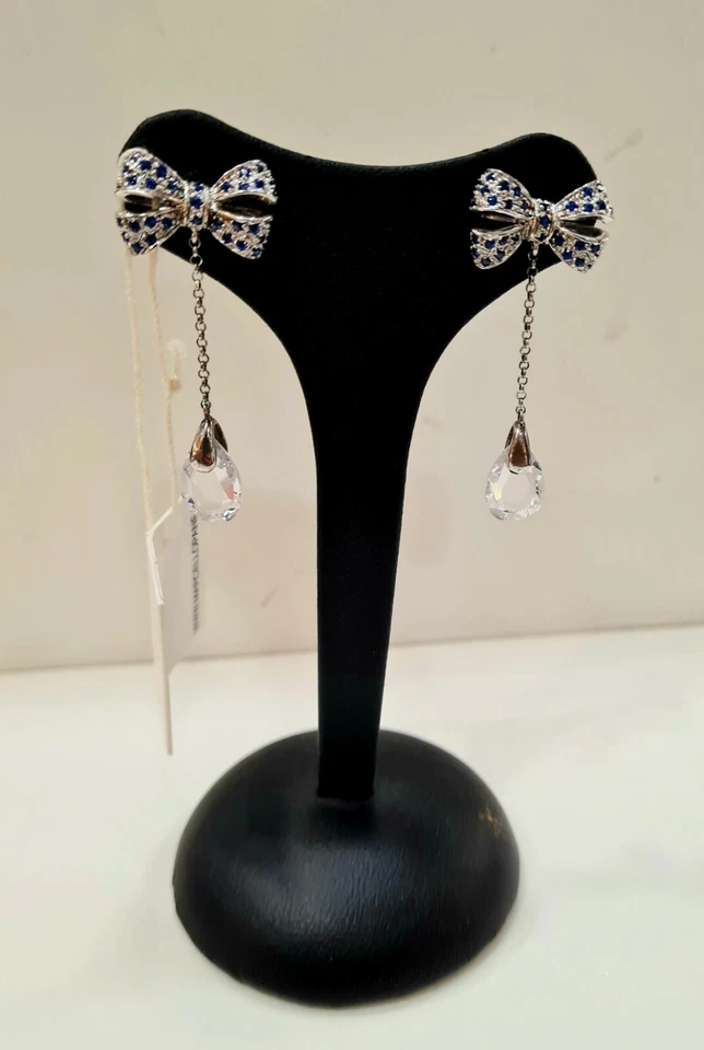 Orecchini Pendenti Marcello Pane in Argento925 Zirconi blu Goccia Trasparente - Immagine 2 di 4