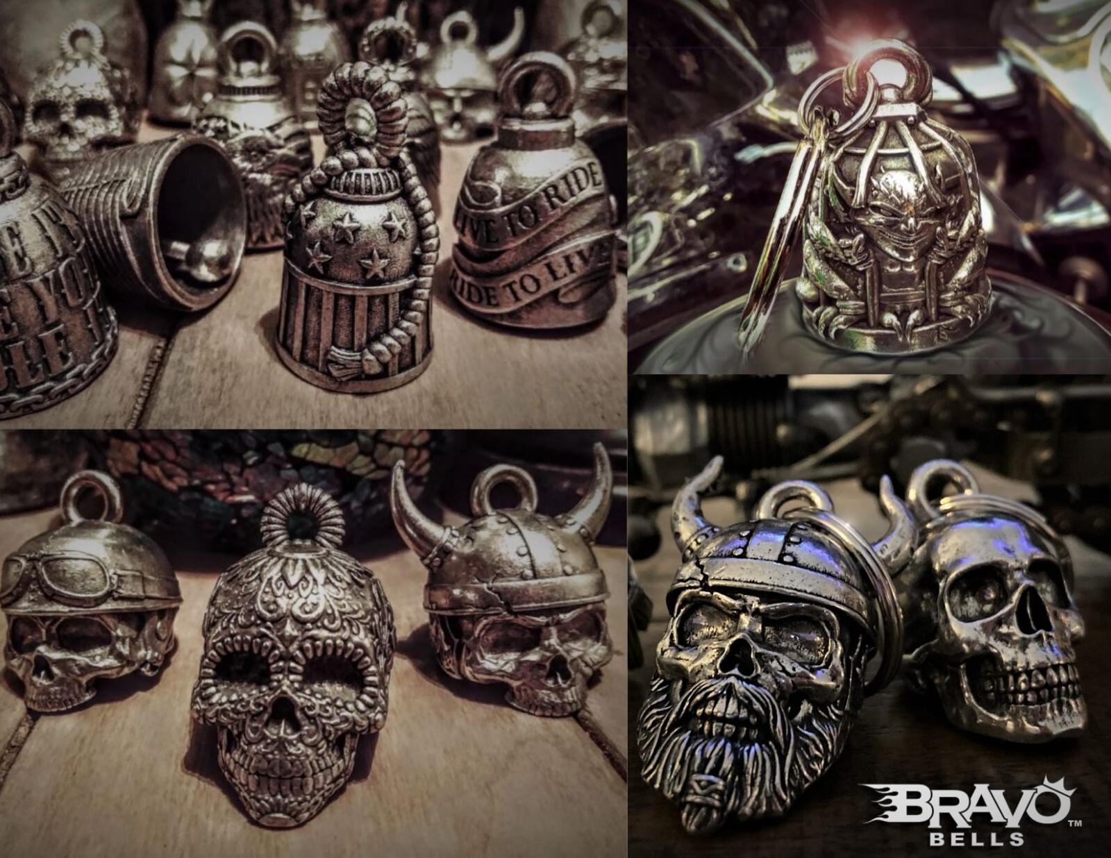 Sugar Skull Diamond Bell Motorcycle Accessory by Bravo Bells BB-77 Made in USA