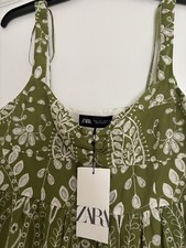 ZARA WOMAN SS24 OPENWORK EMBROIDERY MIDI DRESS MID-GREEN  3229/472 Size L