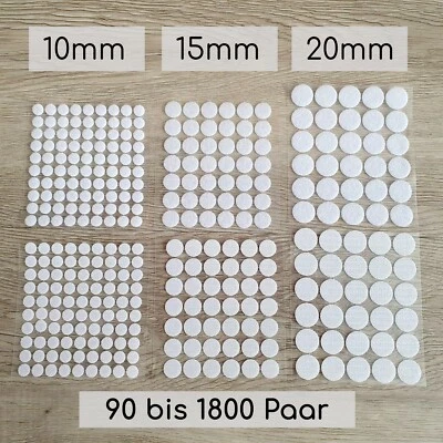 Selbstklebende Klettpunkte, 10mm / 15mm / 20mm, weiß, rund, Klettverschluss