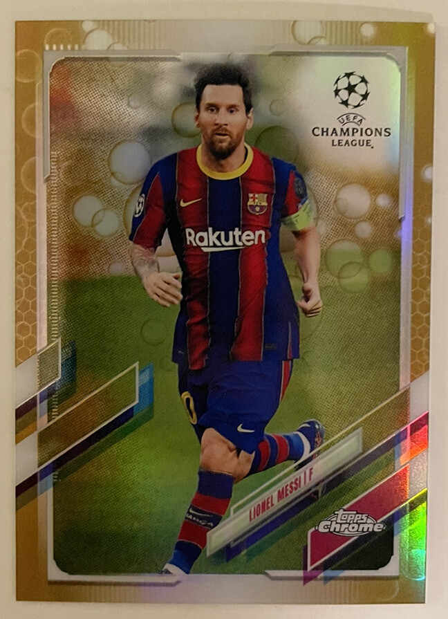 Lionel Messi 2020-21 Topps Chrome UEFA Gold Bubbles Refractor SP Barcelona /50