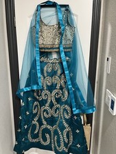lehenga choli green blue turqoise with mirror work