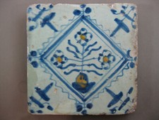 antike Blumen Fliese Zackenraute polychrom Tegel Dutch Tiles -17 Jahrhundert