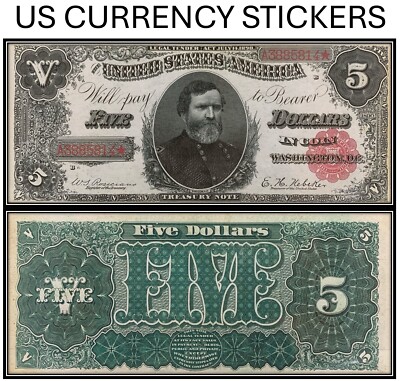 $5 Five Dollar 1890 Treasury Note (US CURRENCY STICKERS)