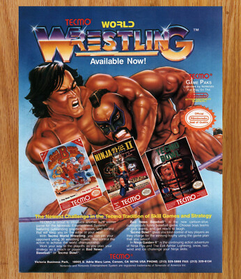 Tecmo Wrestling Baseball Ninja Gaiden Video Game Print Ads Poster Promo Art 1990