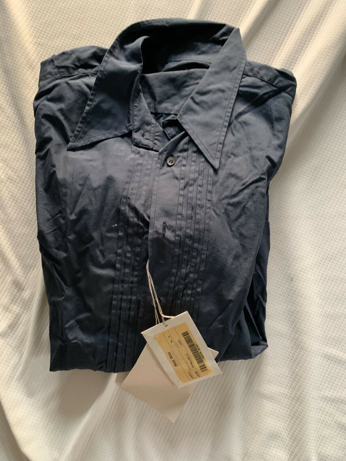 Miu Men#039;s Regular dealer Finally resale start Navy Blue Collared Shirt 16