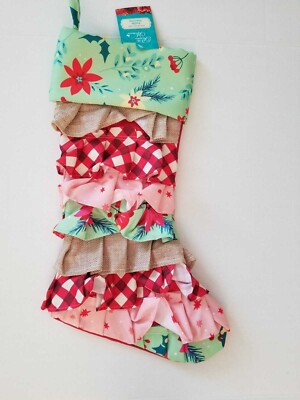 The Pioneer Woman Green Retro Floral Ruffle Christmas Holiday Stocking 20'' 