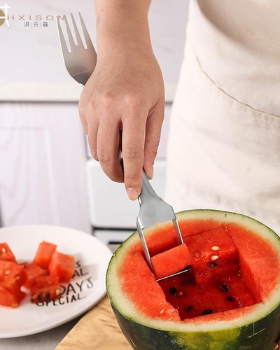 2-in-1 Stainless Steel Fruit Cutter,2Pcs Watermelon Fork Slicer Tool,Dual Head - Picture 7 of 7