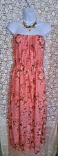 No Boundaries Dress XL 15-17 Coral Maxi Floral Print Strapless Bohemian Beachy 